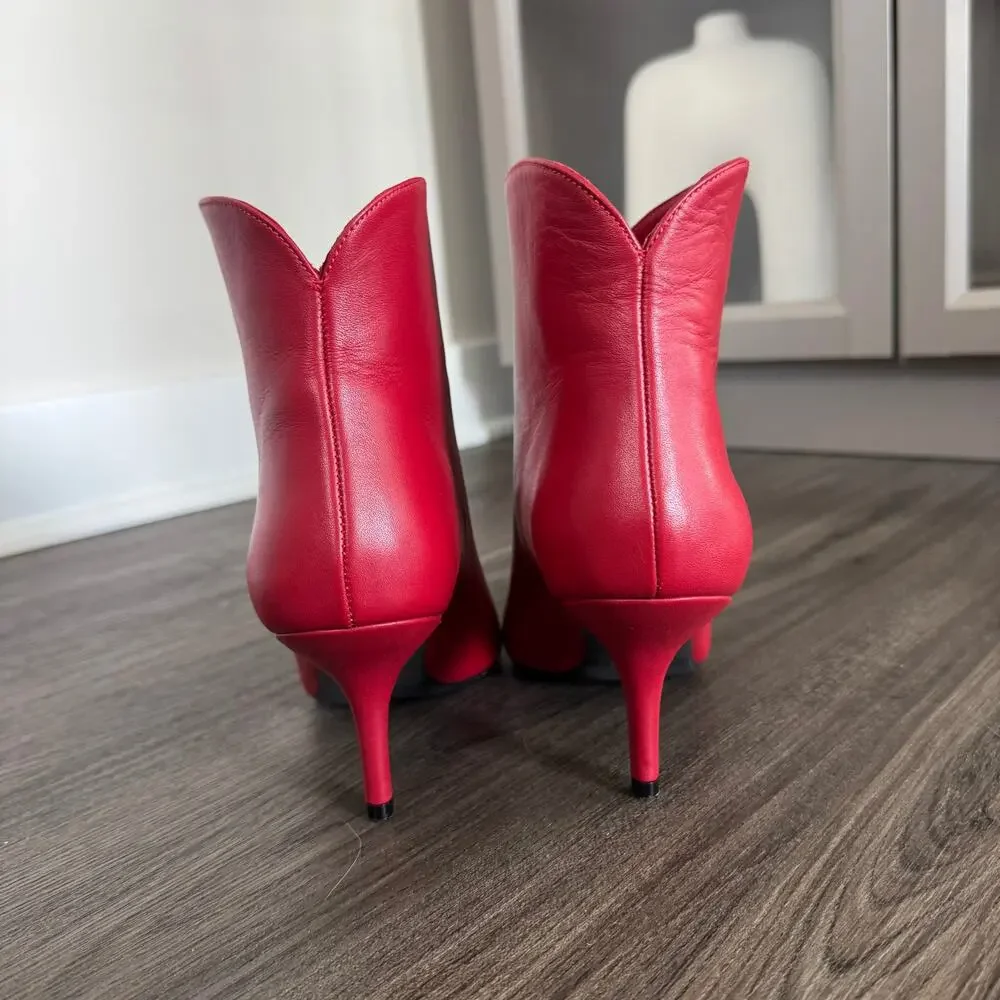 Anine Bing Annabelle Red Leather Kitten Heel Ankle Bootie 37 Pointed Heeled Boot - Picture 5 of 7